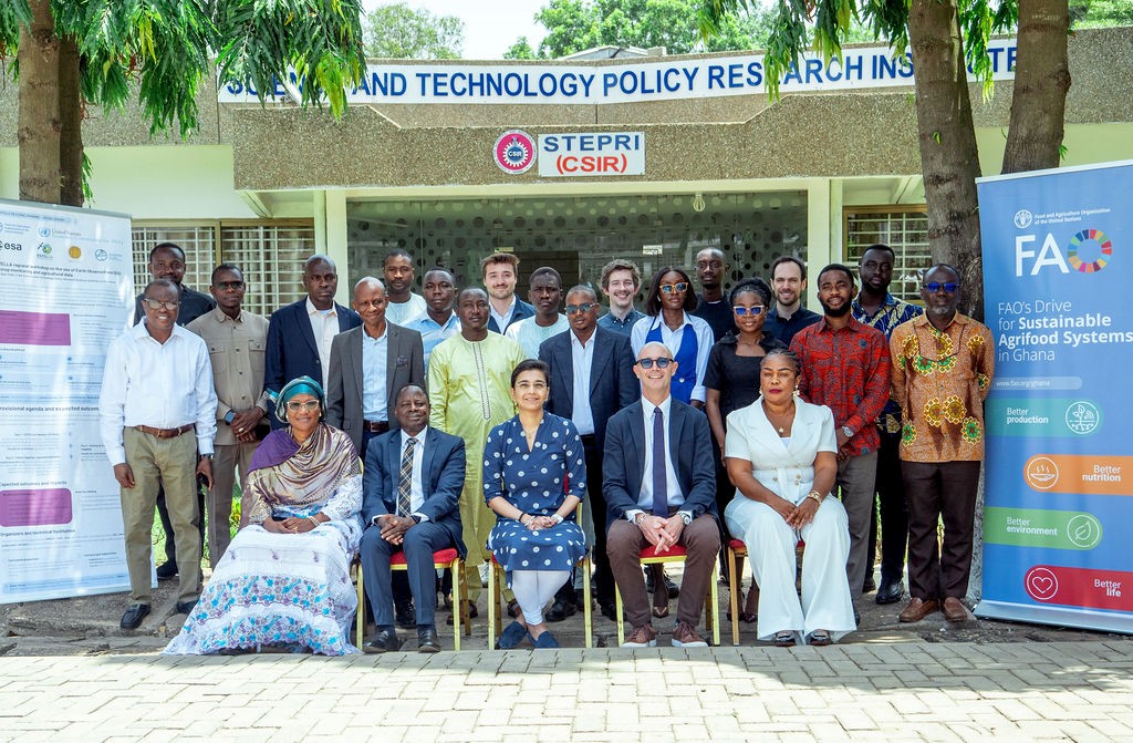 Participants and partners at the ESTELLA Earth Observation training in Accra, strengthening agricultural data systems in Africa